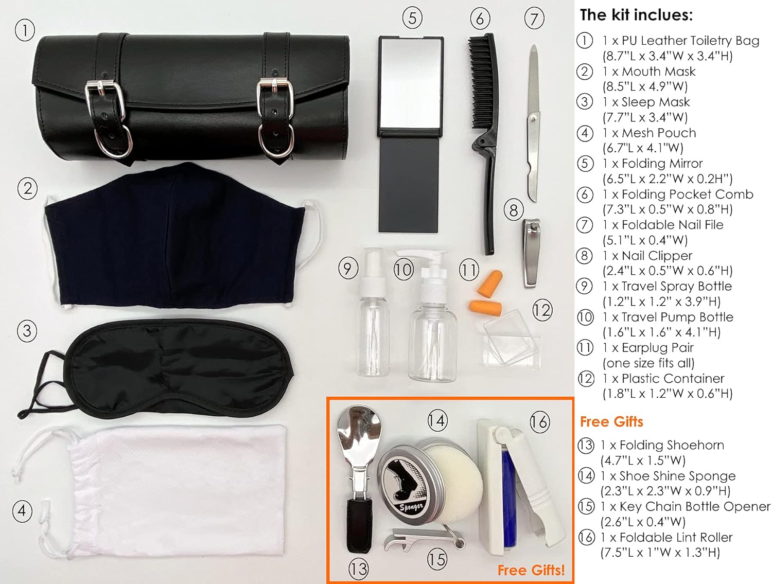 Tralight Men’s 16 Pcs Premium Travel Kit - PU Leather Travel Toiletry Bag -Manicure Grooming Set - Mouth Cover Mask - Travel Bottle Set - Travel Essentials for Gym, Camping, Sports, Traveling : Beauty & Personal Care