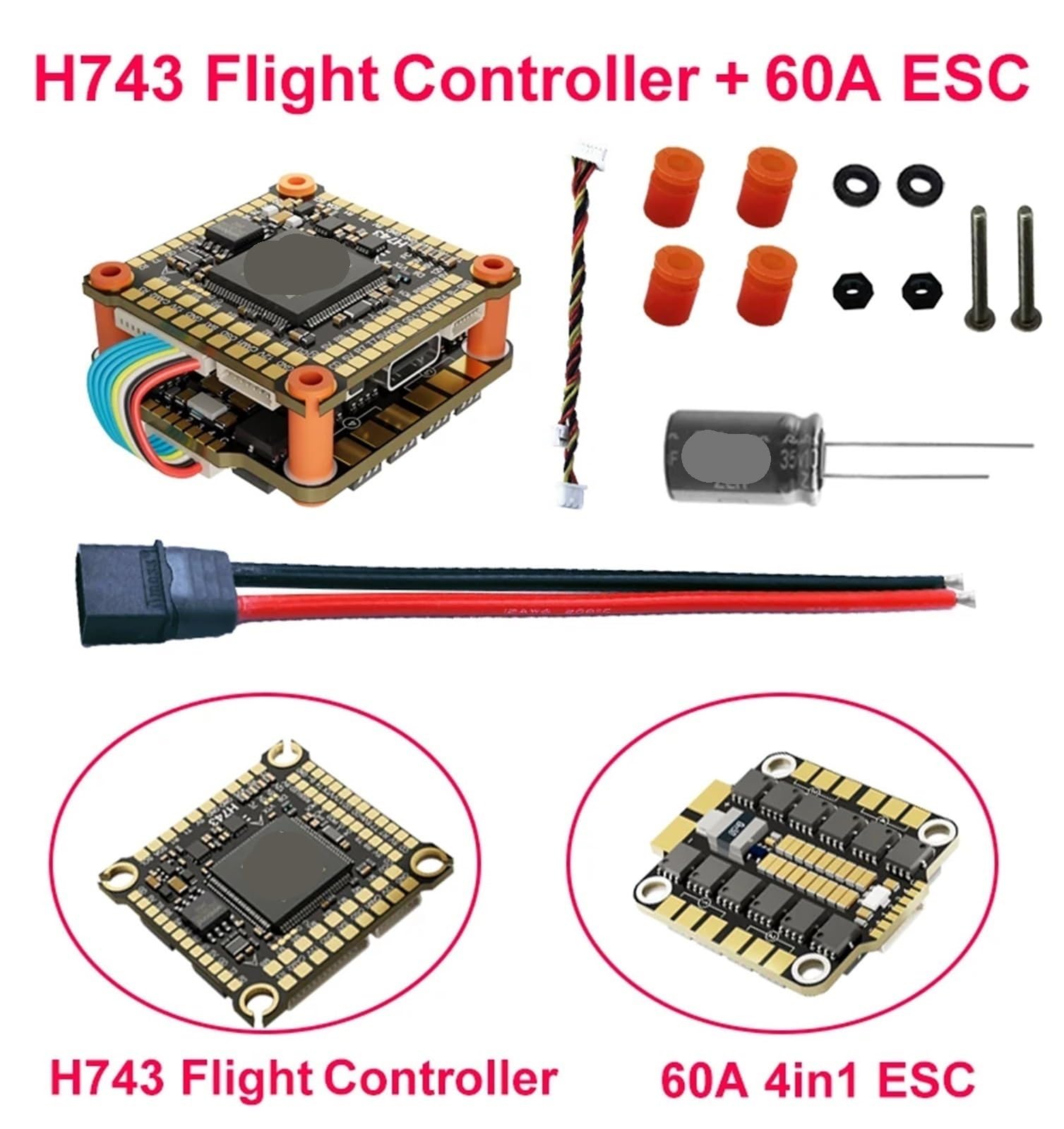 Compatibile con DAKEFPV H743 Flight Controller Stack con barometro OSD 70A ESC for droni FPV(H743 FC)