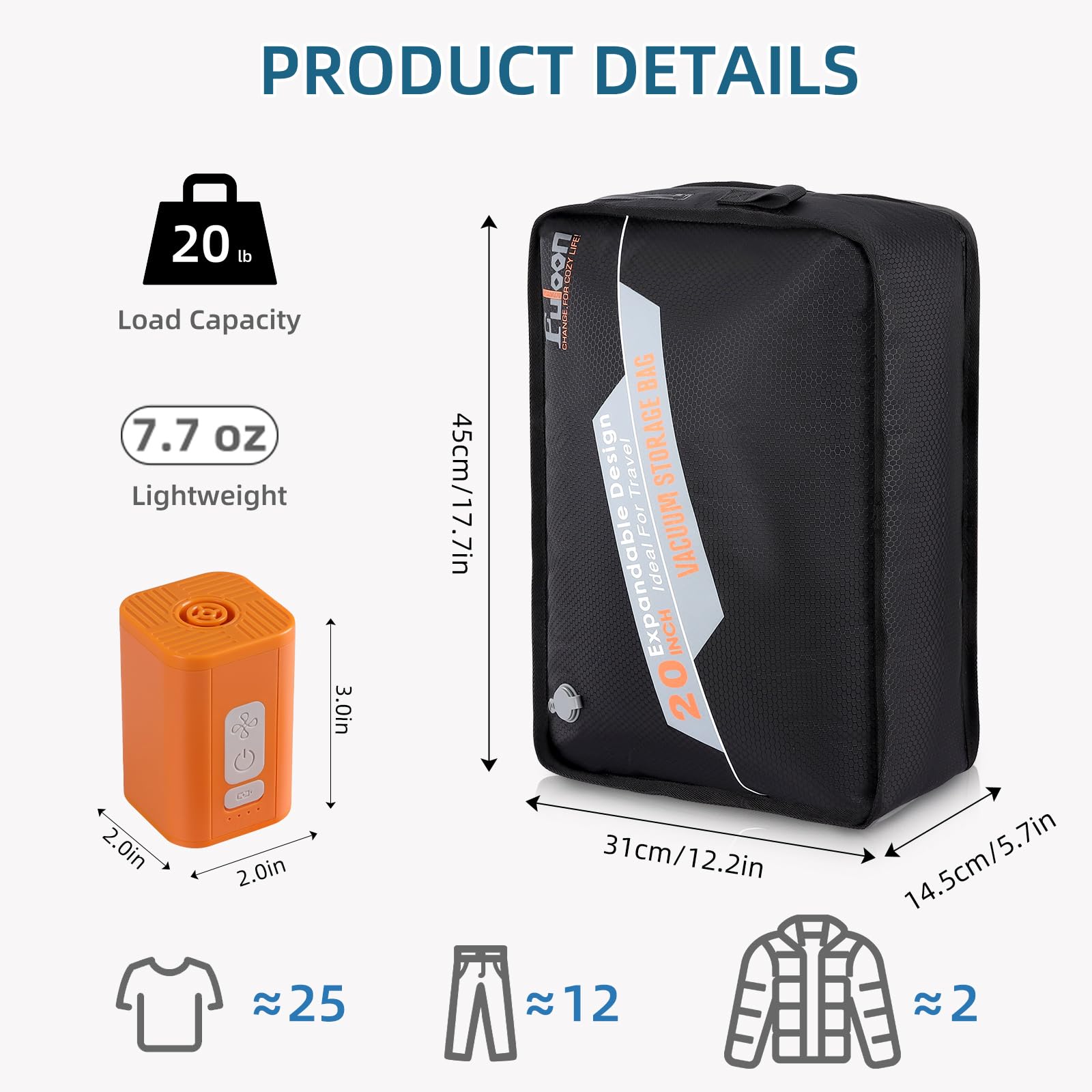 Fuloon Sacchetti Sottovuoto per Vestiti Riutilizzabili Con Pompa 22L,Impermeabili IP67,210D TPU Nylon Organizzatore Bagagli Per Viaggio Conservazione Casa
