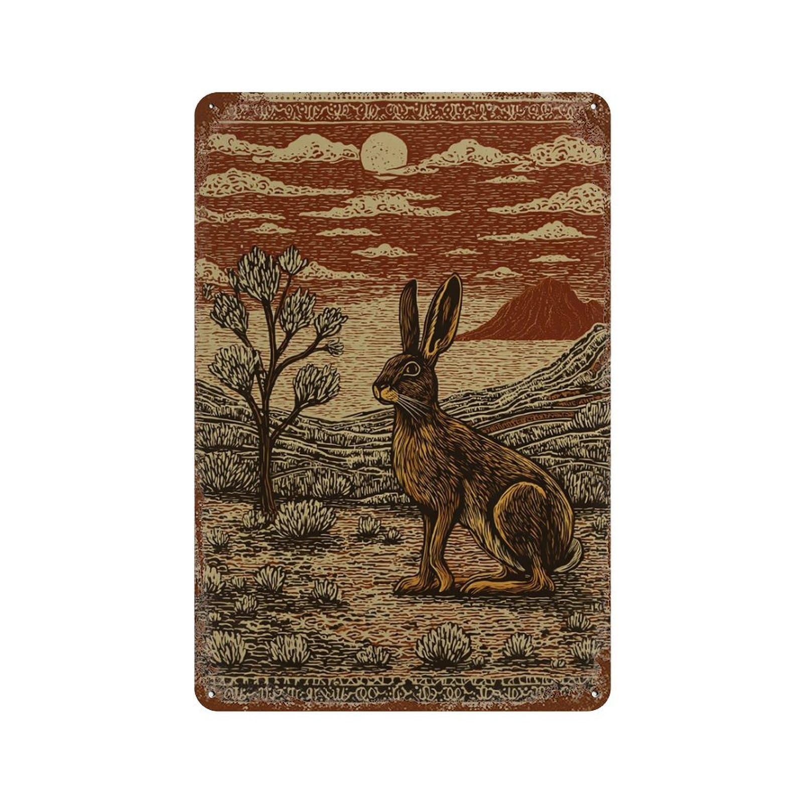 xiaoxiaoshen Hare Rustic Woodland Animal in Folk Style Wall Decor Art Metal Tin Poster Modern Home Decor Art Home Bar Shop Decorations Vintage Sign 30x20cm