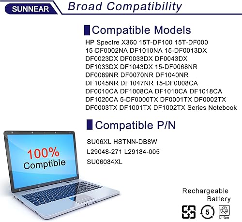Miniatura 4 de SU06XL L29184-005 - Batería para portátil compatible con HP Spectre X360 15-df0xxx 15-df1xxx 15-df0013dx 15t-df100 15t-df000 15-DF1043DX Series