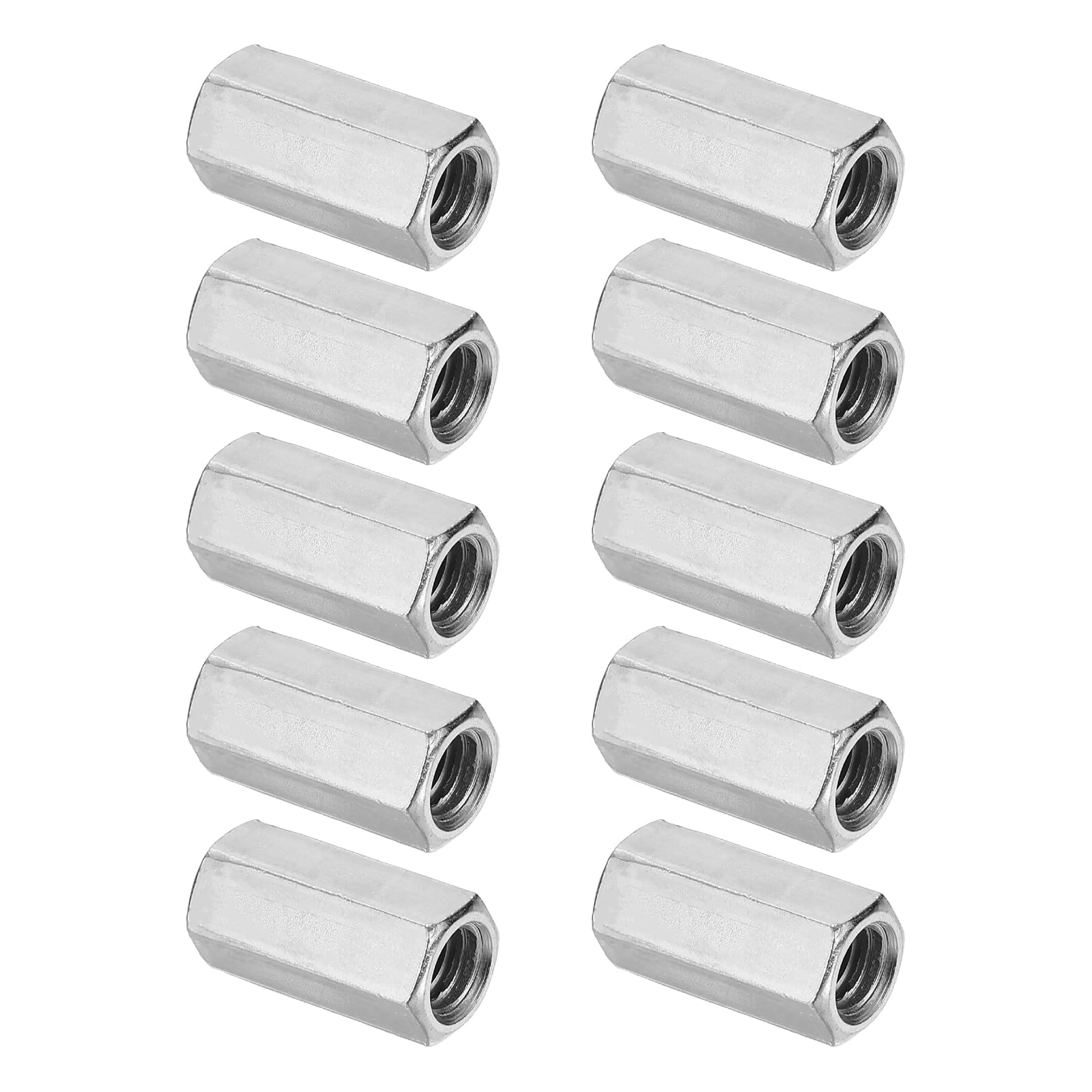 PATIKIL 3/8"-16 UNC Hex Coupling Nuts, 10Pcs 1.13" Long Fully Threaded Rod Coupling Nut Studding Connector Fasteners Galvanized Carbon Steel