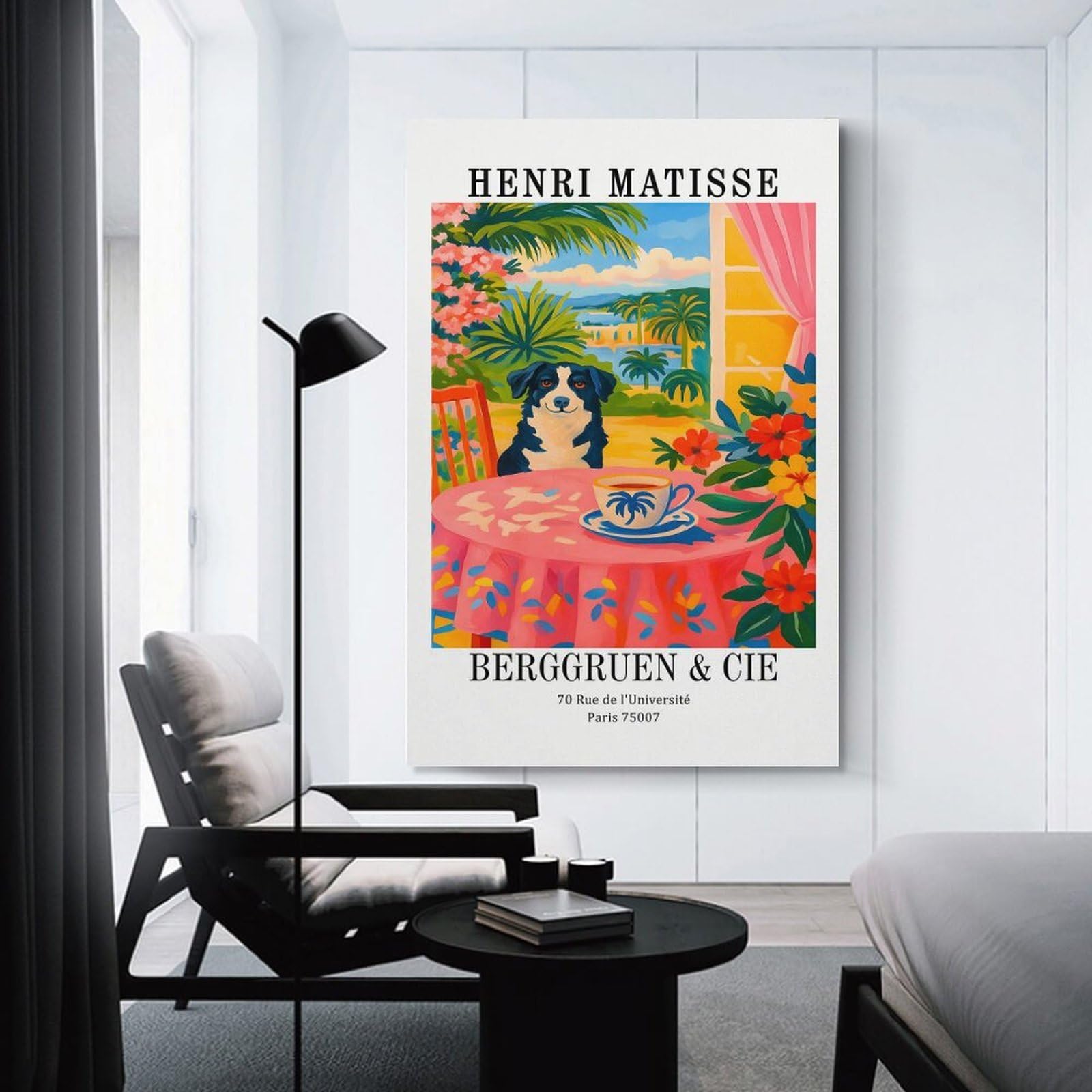 Junmoney Decorative Canvas Print Henri Matisse Style Dog Art Print, 20x30inch(50x75cm), for Living Room, Bedroom Or Home Office, Home Decor Gift with Stylish Appeal