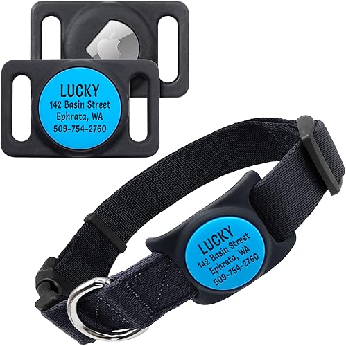 GoTags Collar de perro AirTag personalizado collar para mascotas con soporte AirTag GPS Tracker para perros y gatos hasta 4 líneas de texto