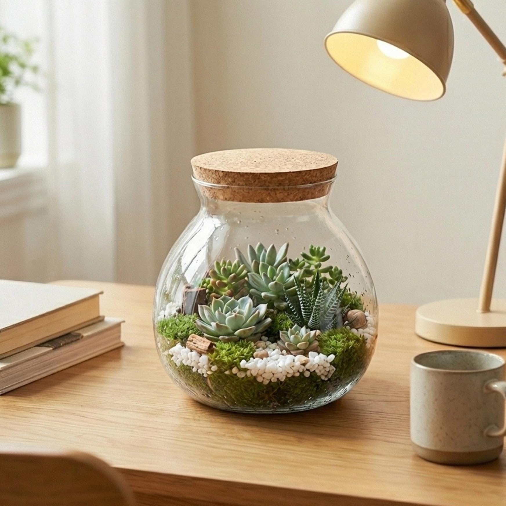 Terrarienglas – 1800 ml, geschlossener Terrarienbehälter mit Korkdeckel für Sukkulenten, Luftpflanzen, Moos – Hydrokultur-Pflanzgefäß aus Borosilikatglas und dekorative Vasen aus Glas
