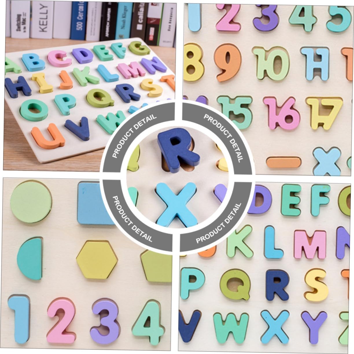 Puzzle Educativo in Legno Numeri e Lettere, Set 4 Pezzi | Festa Scuola Decor, Giocattoli da Tavolo Educativi, Blocchi Costruzioni Ragazzo Ragazza