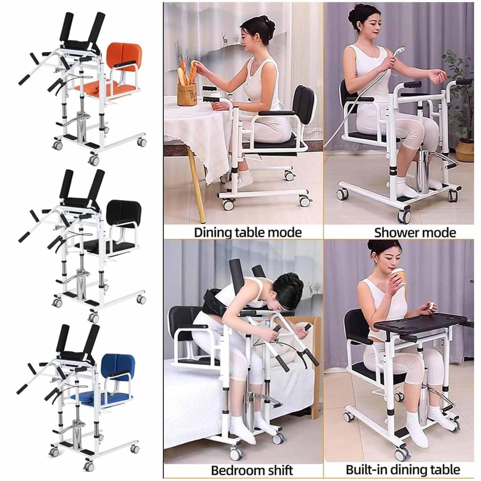 Wielofunkcyjny wózek inwalidzki z dzielonym siedzeniem 180°, ergonomiczna konstrukcja, ciche kółka, regulowany i nocnik, do użytku domowego dla starszych pacjentów, nośność 180 kg