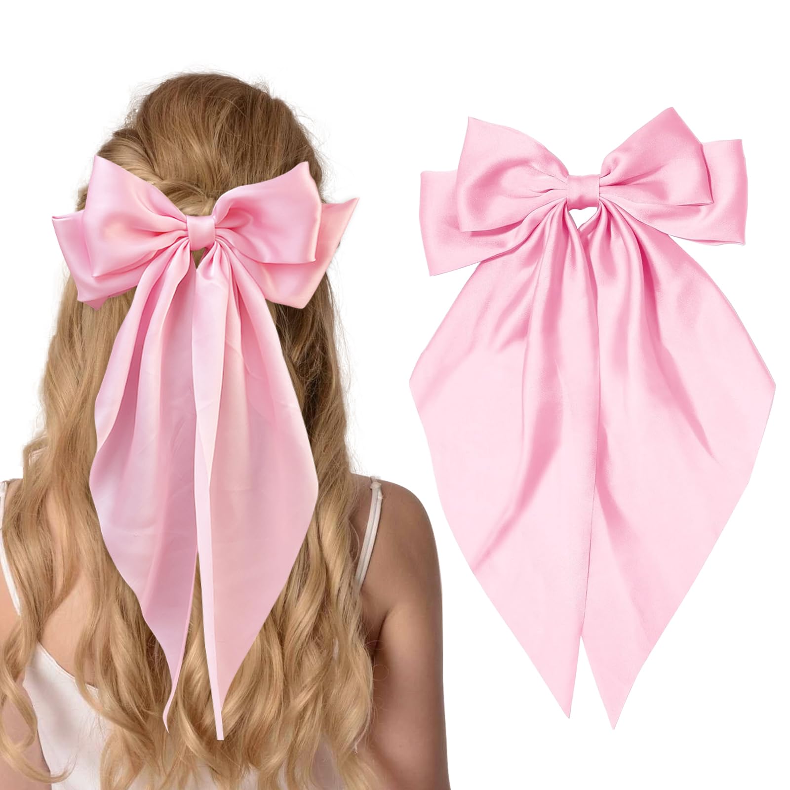 NEW BRIANNA CANNON women\'s brocade bow barrette clip in pink Bolonar Pink Hair Bows 3Pcs - Cute Satin Bowknot Clips for  main image 4