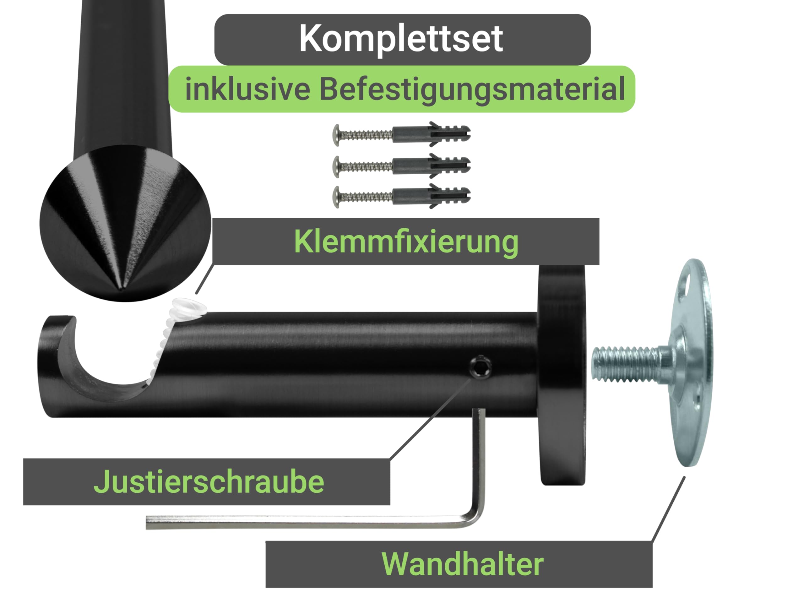 Tringle a rideaux télescopique noir 160-310 cm - Tringle rideau extensible et réglable, également utilisable comme tringle de douche - Embouts cône