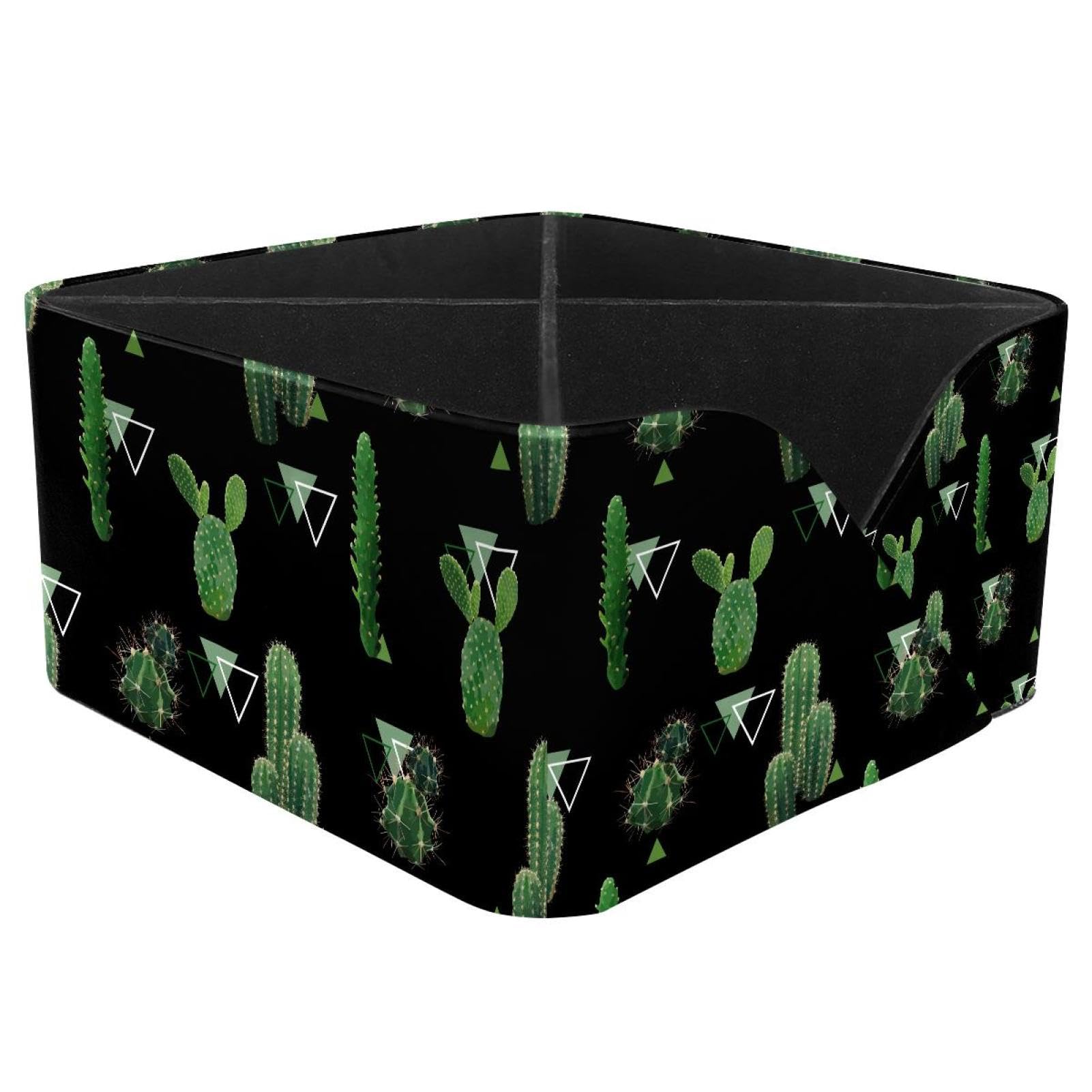 KengjuTesu Tropical Summer Geometric Cactus Plant Pattern Desktop Organizer Pen Holder, Rectangular Pencil Cup for Office, Study and Makeup Stations