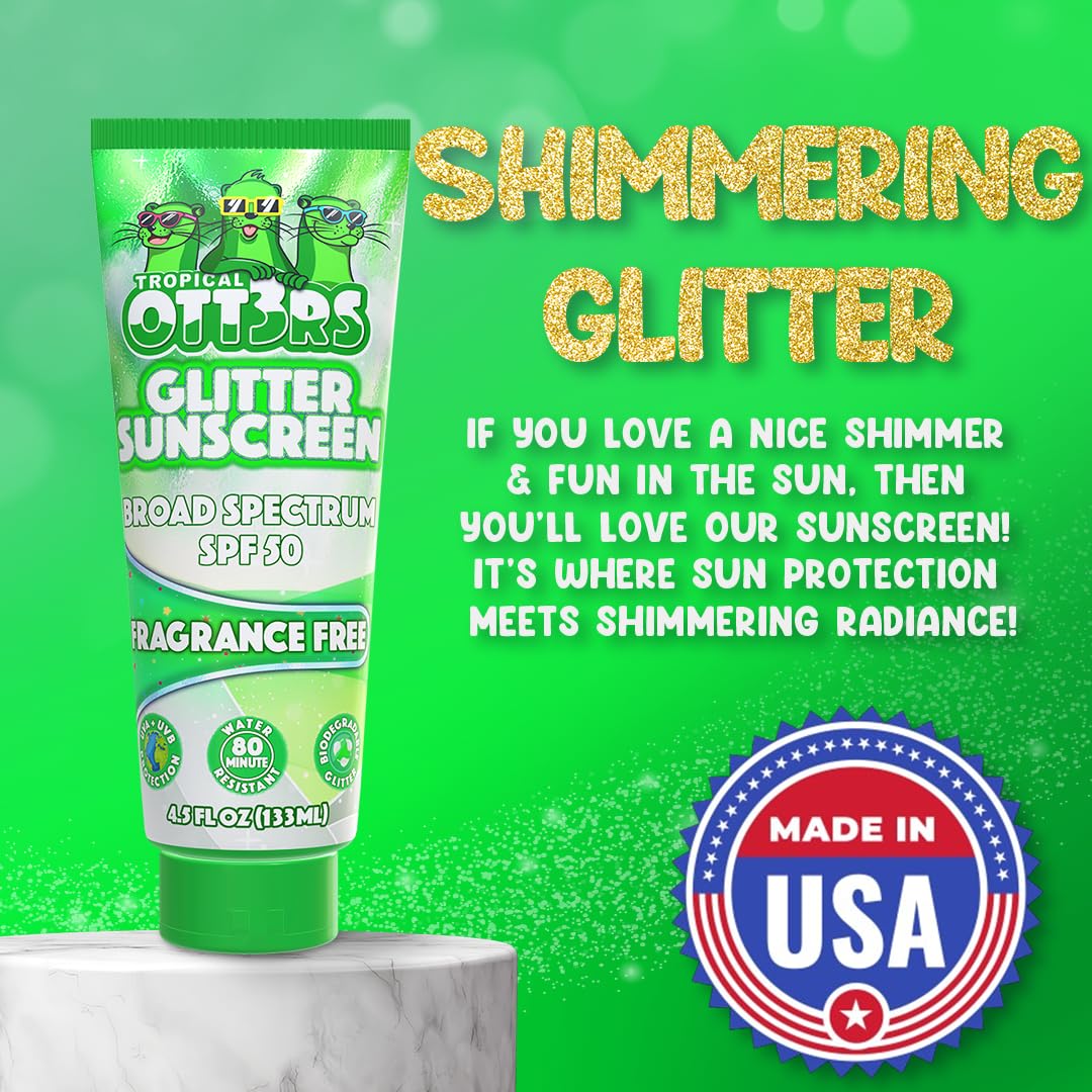 Glitter Sunscreen SPF 50 Lotion 4.5oz - Sparkle & Shimmer Sunscreen - Colored Sun screen for Kids & Women - UVA/UVB Sunshine Protection + 80 Min Water Resistant - (No Fragrance) (USA Made): Fragrance Free
