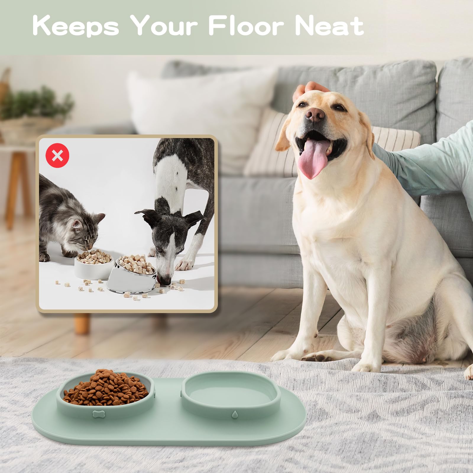 Cuencos de comida para perros de acero inoxidable y cuencos de agua para perros con antiderrames y antideslizantes, cuencos de alimentación con alfombrilla para perros pequeños, medianos y grandes,