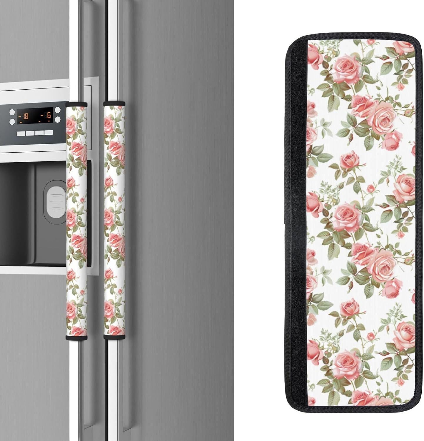 Chic Pink Roses Refrigerator Door Handle Covers Kitchen Appliances Gloves for Microwave Dishwasher Fridge Door Cloth Protector Covers