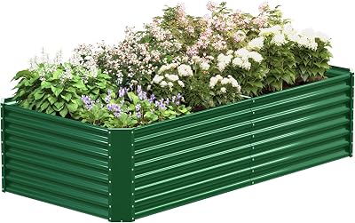 6x3x2FT Corrugated Galvanized Steel Raised Garden Bed Outdoor, Metal Above Ground Garden Bed for Vegetables and Flowers, Raised Beds for Gardening-Green
