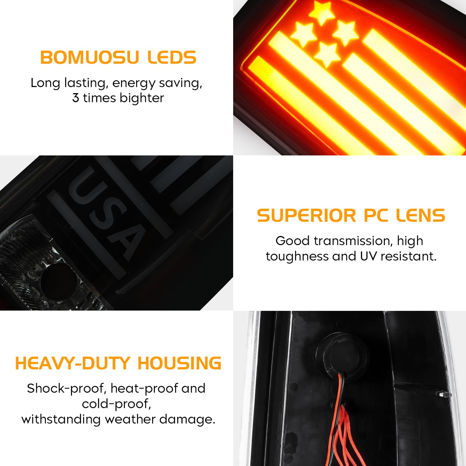 Bomusou Tail Light Assembly for 1999-2002 Chevy Silverado 1500 2500 HD, 1999-2003 GMC Sierra 1500 2500 HD Fleetside, Brake Lights Pair, Smoke Lens