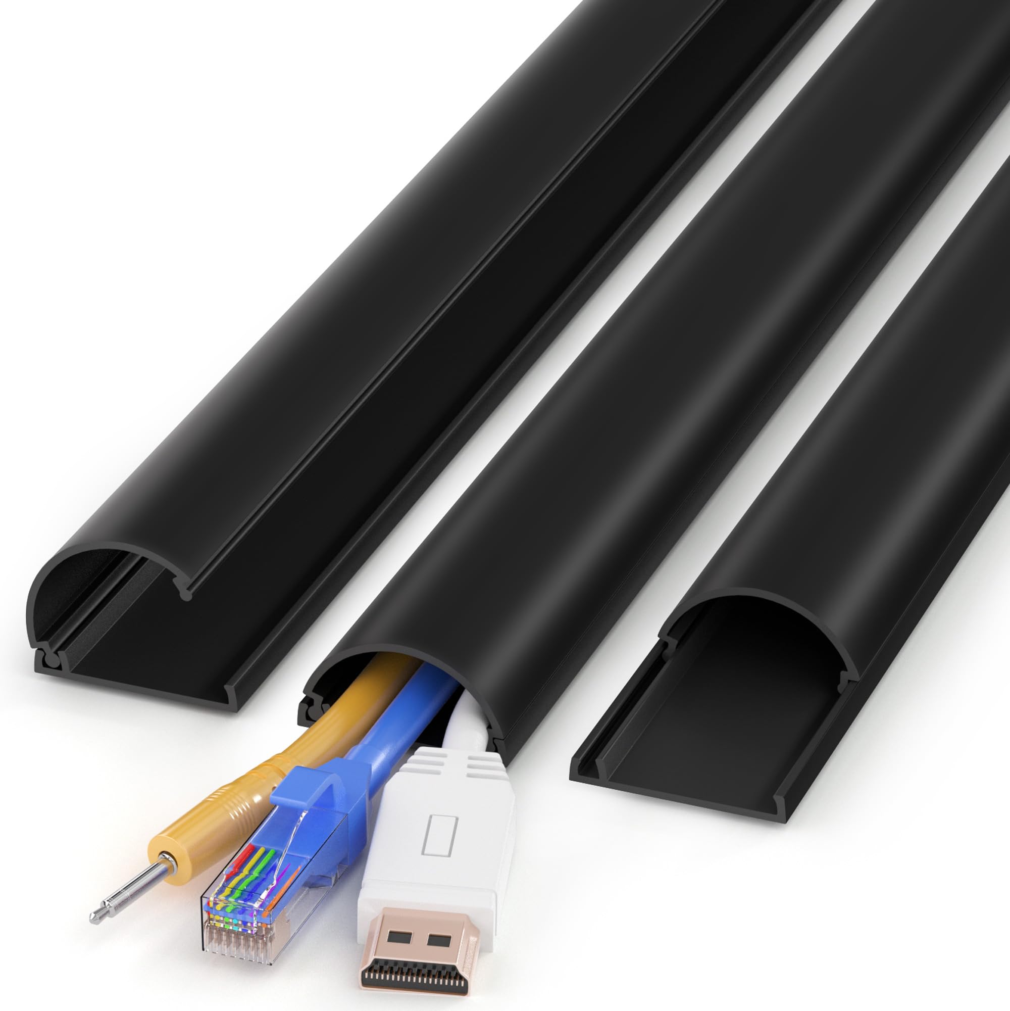 ZhiYo 42.5in Cord Hider for 2-4 Wall-Mounted TV Wires, 1.4"W x 0.7"H, Black