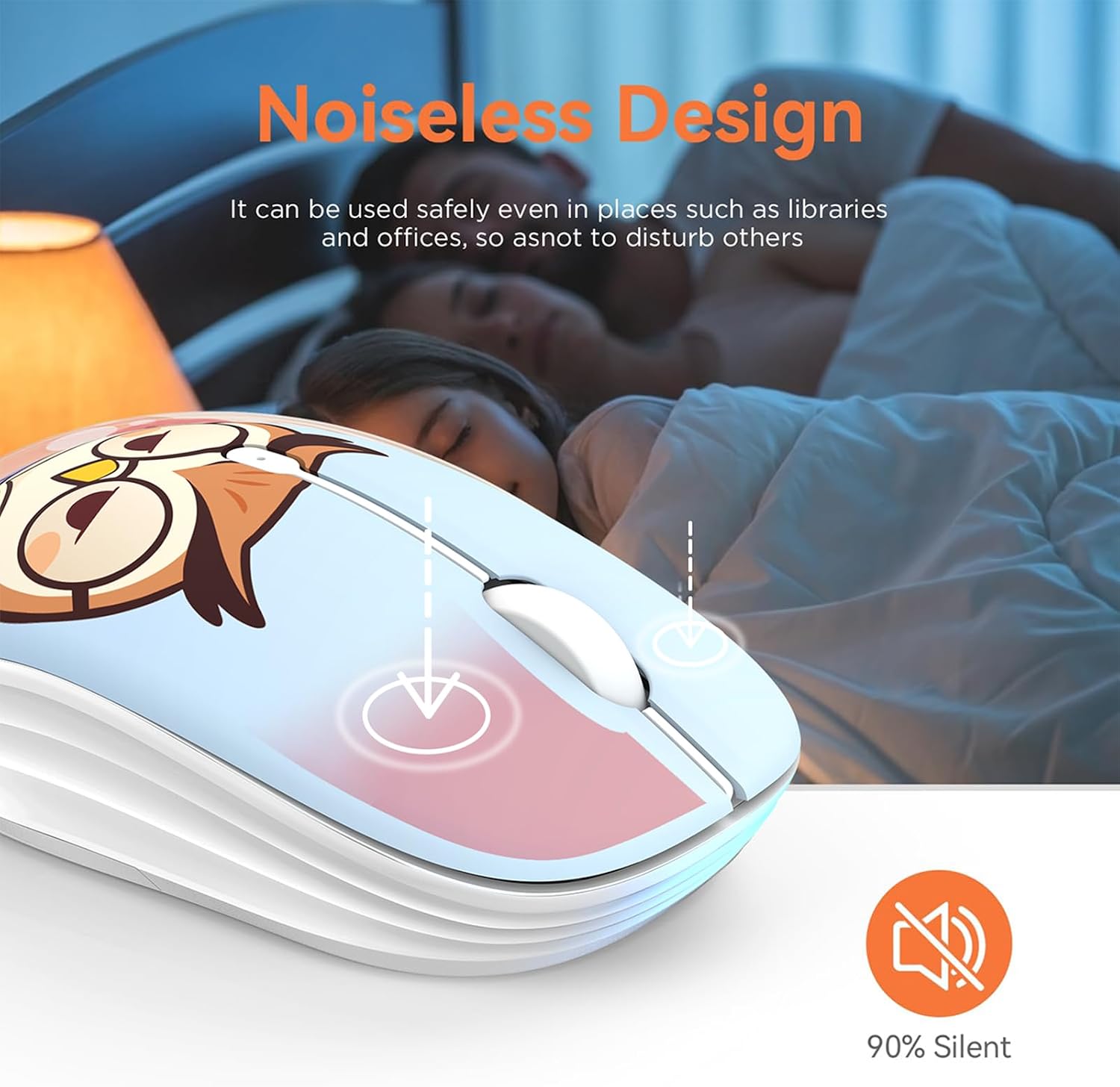 FMOUSE Cute Cartoon Silent Wireless Mouse, Dual Mode Bluetooth & USB 2.4G image 3