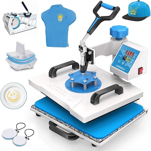 HORGELU Máquina de prensa de calor 5 en 1, máquina de transferencia de calor de 12 x 15 pulgadas, oscilación de 360 grados, multifunción,
