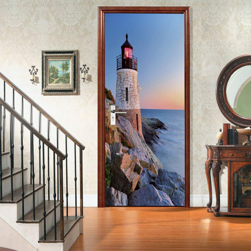 Papier peint de porte mer et phare impression HD 88x200cm