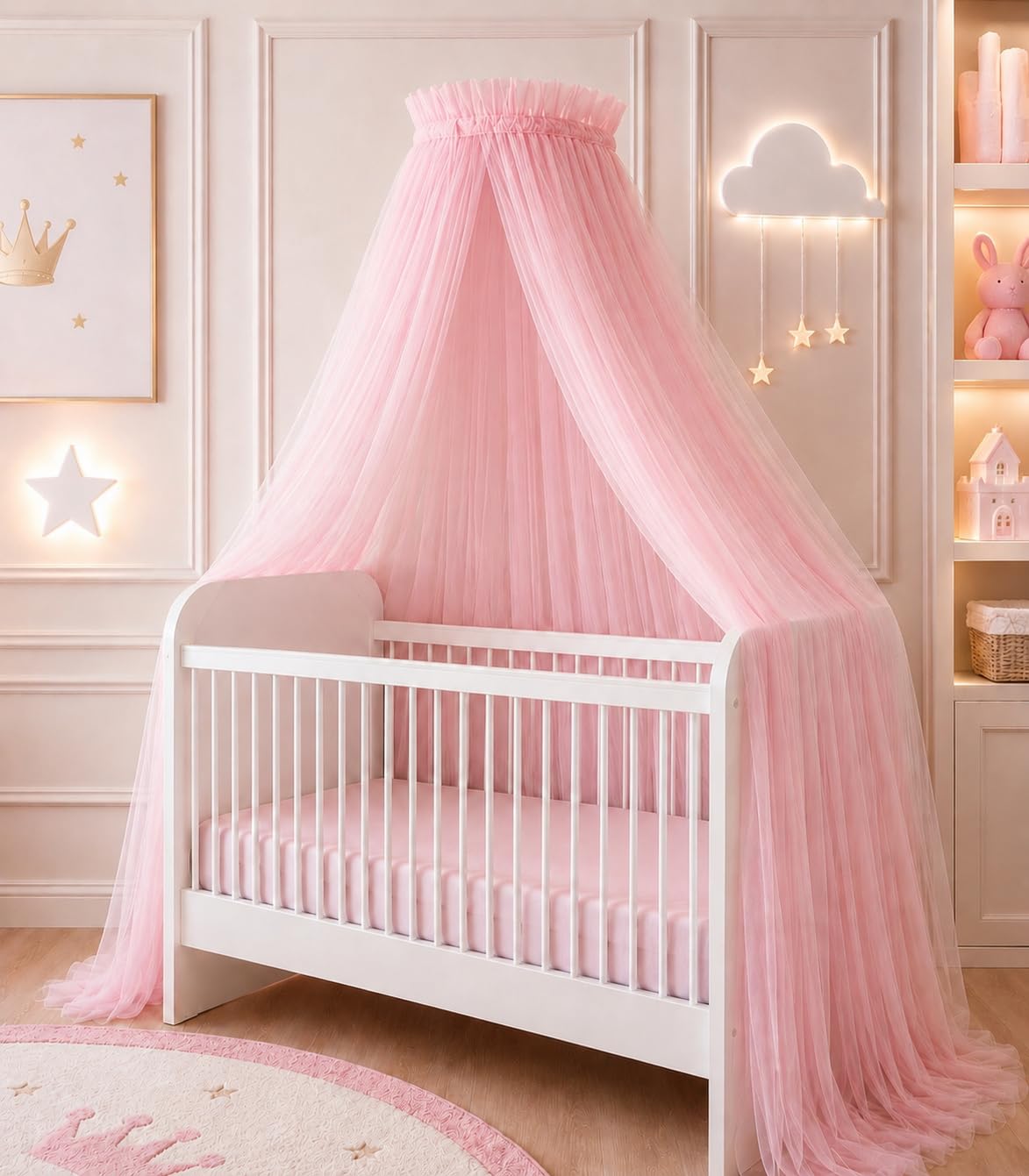 Dosel para cuna de bebé en tul rosa: mosquitera elegante para proteger su descanso
