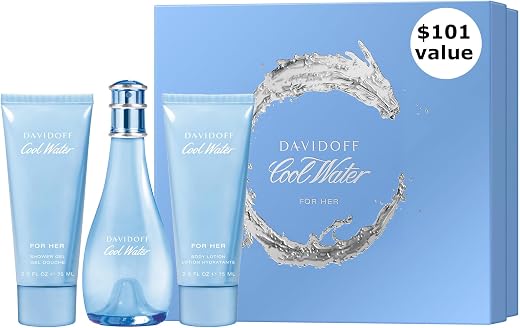 Davidoff Cool Water Woman Eau de Toilette for Women, Shower Gel &amp; Body Lotion Gift Set