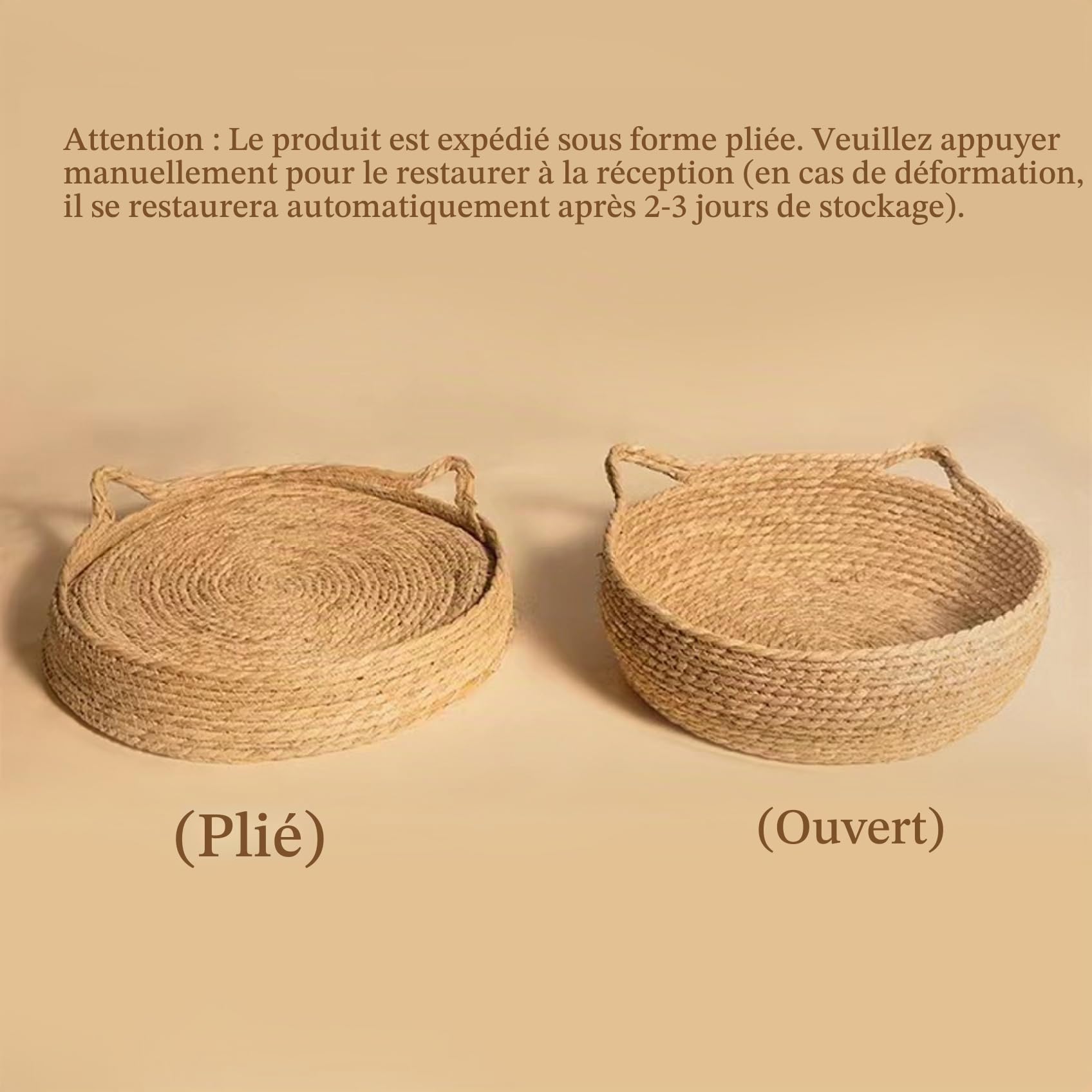Panier rond en osier, 38,1 cm, en paille tissée avec coussin doux, forme d'oreille de chat pour chats de petite et moyenne taille