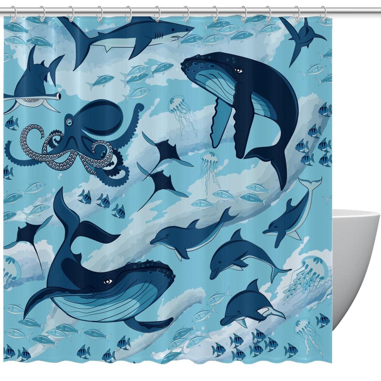 Rideau de douche requin et dauphin pour une ambiance marine
