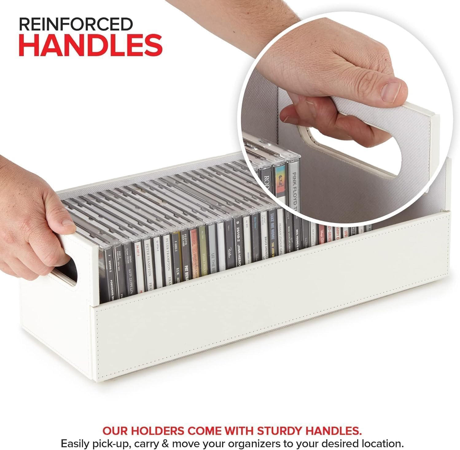 Stock Your Home 12-Pack CD Storage Box, Organizer Shelf for DVDs, Cassette Tapes, Disc Holder Stores Up to 40 CDs, Faux Leather (White Interior)