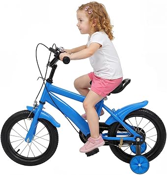 14 inch Kids Bike, Children's Bicycle with Training Wheel Stabilisers & Bell, Adjustable Seat & Handlebars, Girls Boys Outdoor Cycling Bicycle for 3-6 Years Old