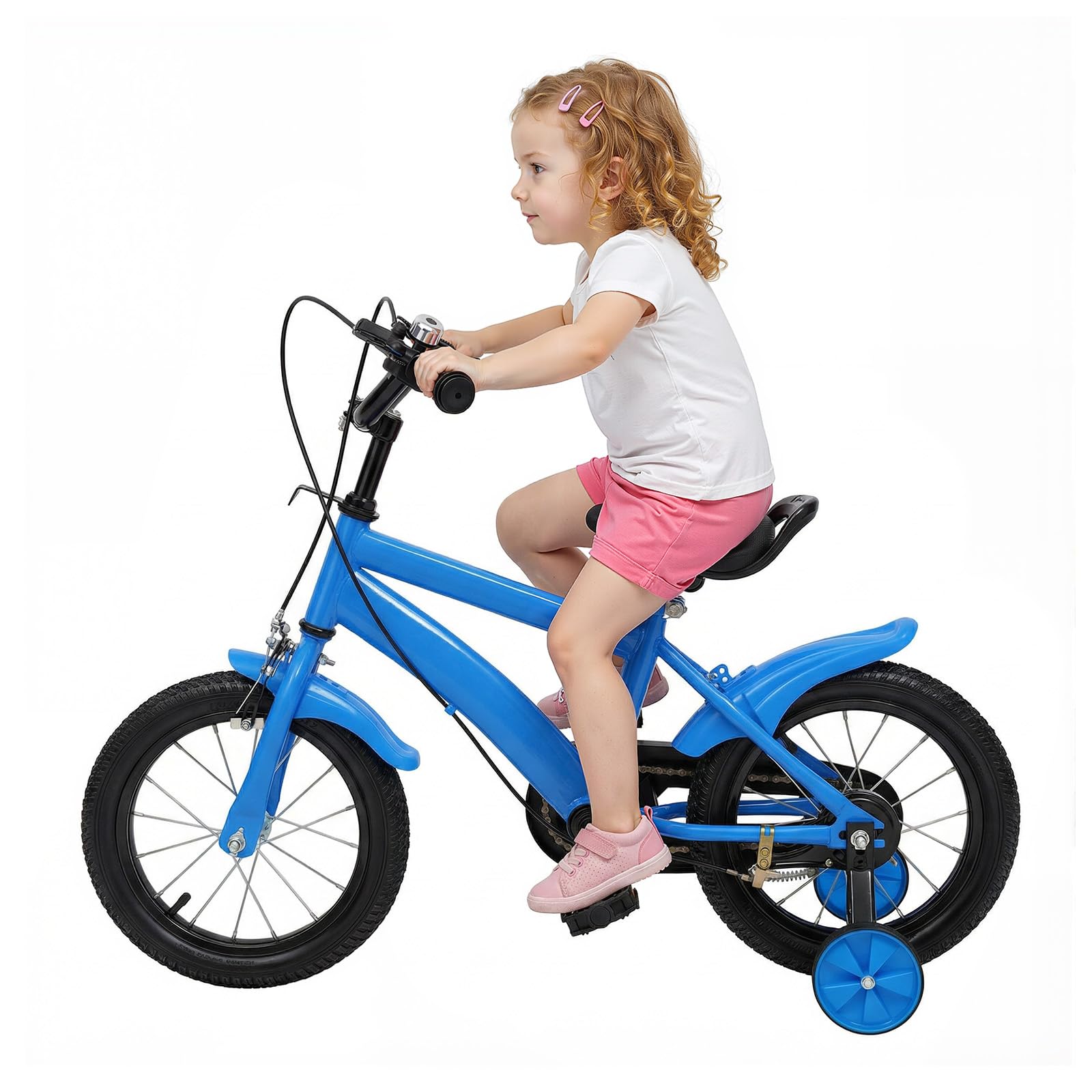 Fyssnn 14 inch Kids Bike, Children's Bicycle with Training Wheel Stabilisers & Bell, Adjustable Seat & Handlebars, Girls Boys Outdoor Cycling Bicycle for 3-6 Years Old (Blue, Black)