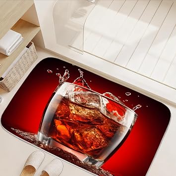 Cold Coke Funny Bath Rug Summer Modern Fashion Drink Print Shower Mat Red Background Bathroom Decor Sets Imitation Cashmere Door Rug Non Slip Rubber Backing Kitchen Carpet 16x24 in