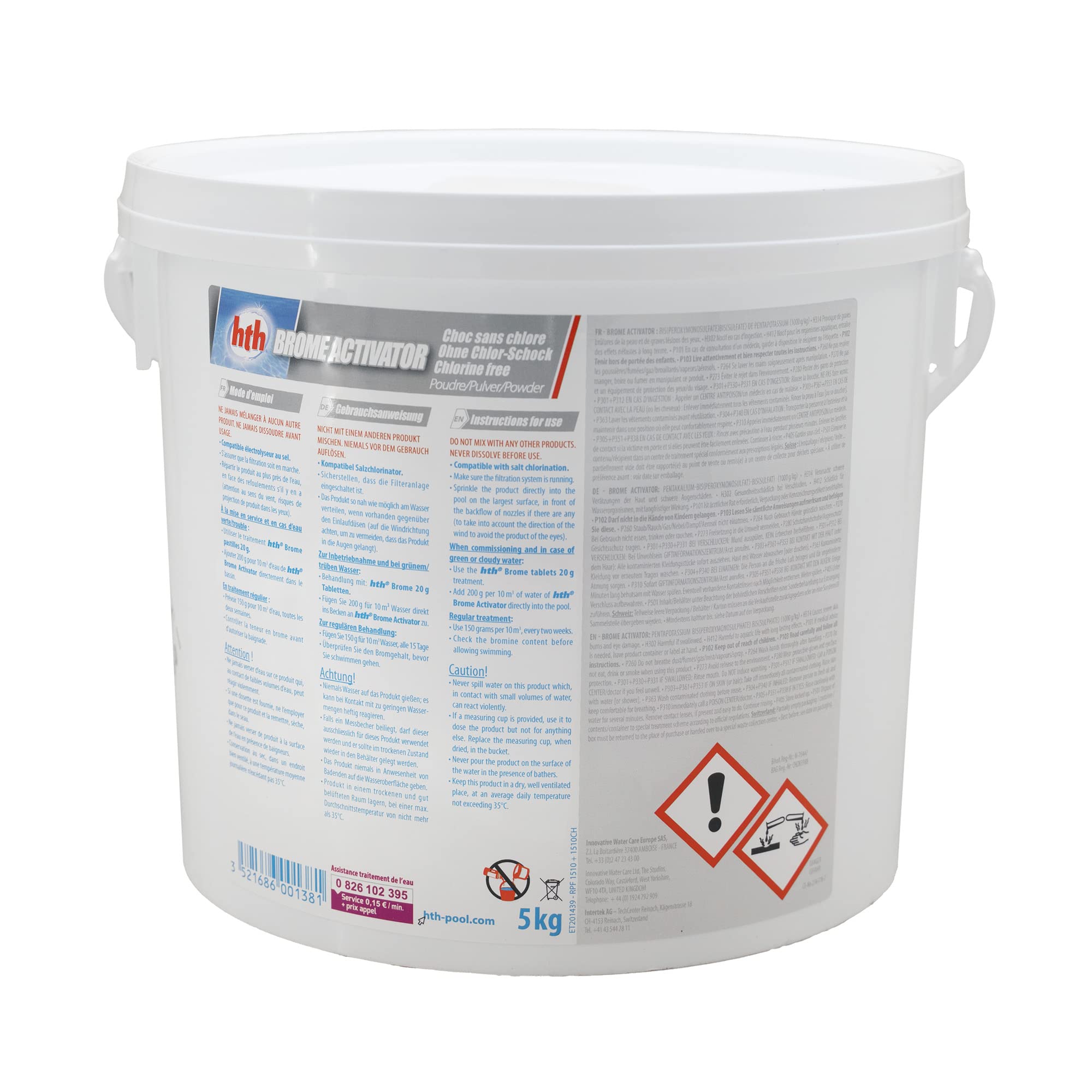 HTH Brome ACTIVATOR Oxygen Shock Granulés - 5kg | Activateur de Brome - Oxygène Actif Choc - Désinfection Choc sans Chlore - Dissolution Rapide + 10 Tests HPS OFFERTS 6 en 1