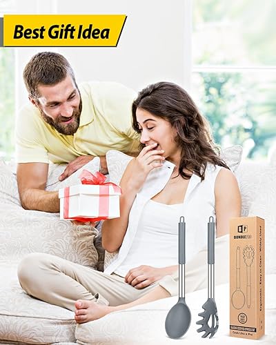 Miniatura 7 de Juego de tenedor de silicona para pasta y cuchara de cocina, utensilios de cocina antiadherentes para cocinar, revolver, servir espaguetis, sopa,