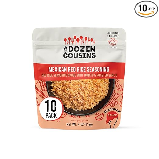 A Dozen Cousins Rice Seasoning Sauce Packets - Season and Prepare Your Own Rice Dishes - 10 Pack - Mexican Red Rice with Tomato and Roasted Garlic - 4 oz Packet