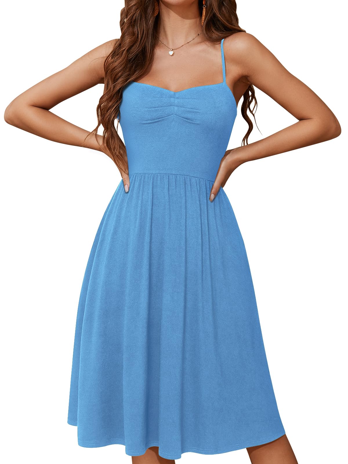 YATHON Summer Casual Dress for Women 2025 Vacation Beach Dresses Adjustable Spaghetti Strap Sundress with Pockets