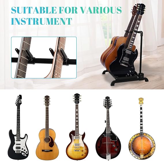 GUITTO GGS-12 Multi Guitar Rack Stand Foldable & GGS-06 Universal Portable Adjustable Folding Hanging Guitar Floor Stands