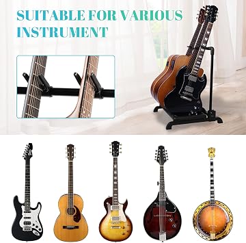 GUITTO GGS-12 Multi Guitar Rack Stand Foldable & GGS-06 Universal Portable Adjustable Folding Hanging Guitar Floor Stands