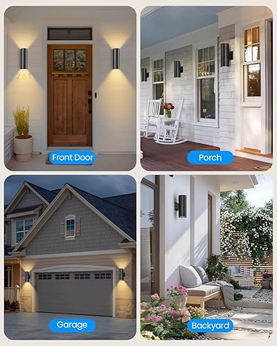 Vista 38 de KIZON Paquete de 2 lámparas de exterior del atardecer al amanecer, modernas lámparas de pared para exteriores negras, accesorios de iluminación