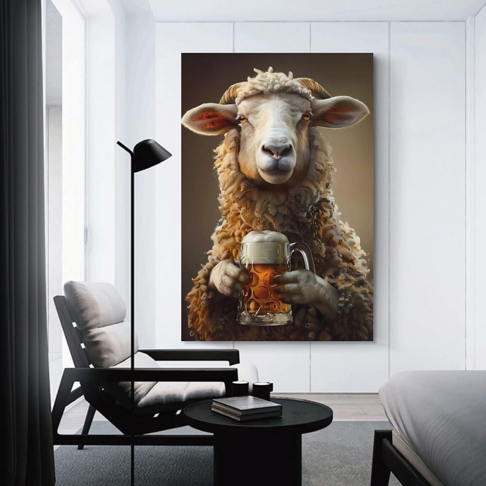 Junmoney Unframe-Style-19 Home Decor Wall Art Sheep Beer, 20X30inch(50X75cm), For Workspace Walls, Study Corners Or Bedrooms, A Smart Decor Choice For Study Walls