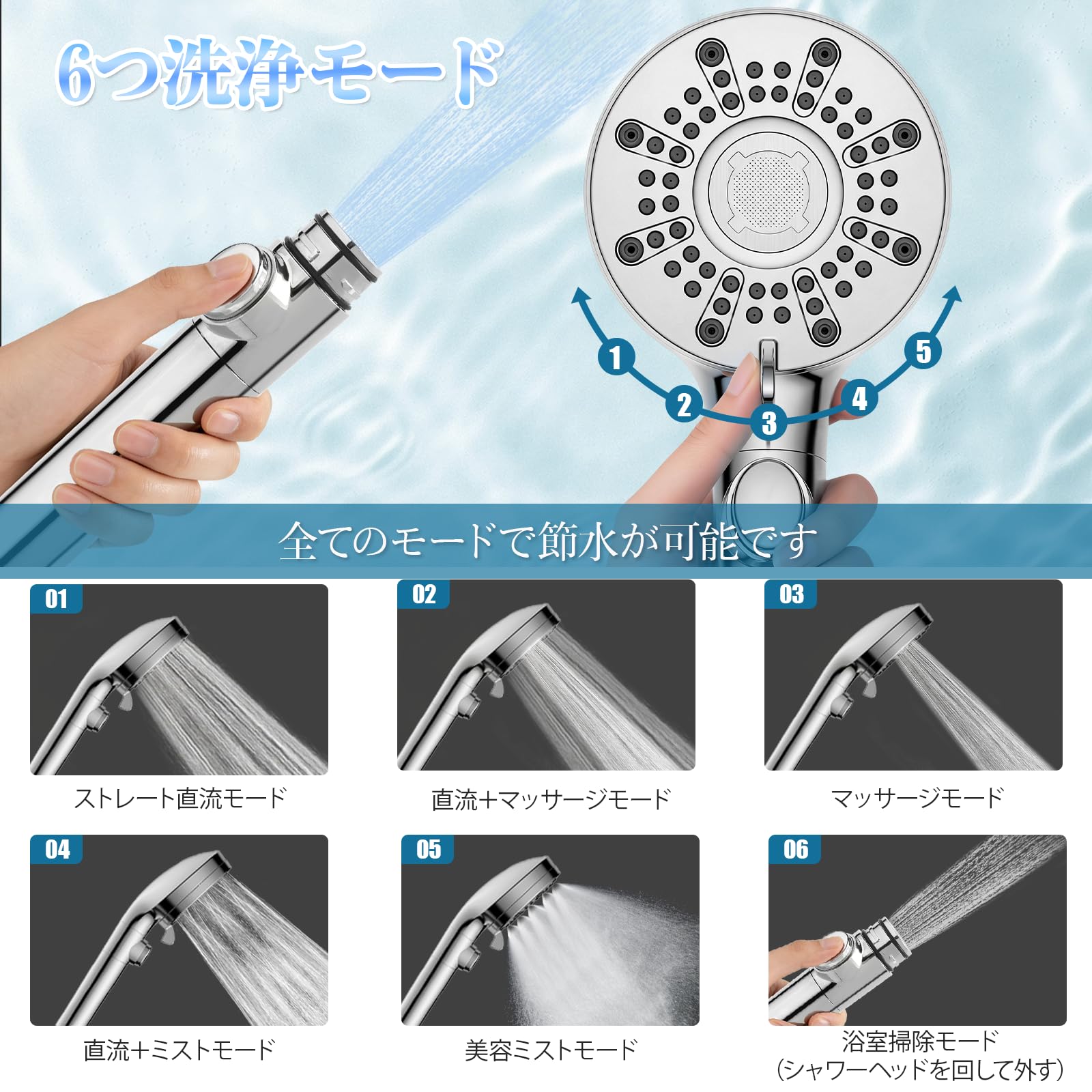 Amazon.co.jp: 【2026新モデル】ナノバブル シャワーヘッド 節水 6 