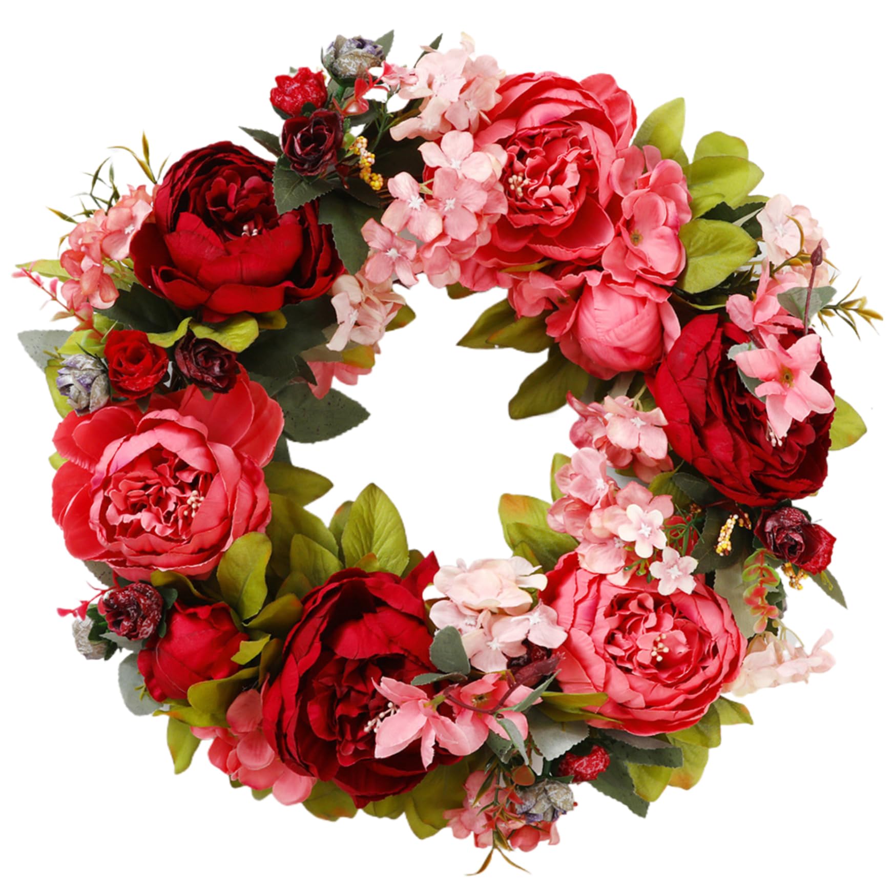 Ghirlanda di peonie, Ghirlanda per Porta di Fiori di Seta Artificiale da 16 Pollici con Fiori Rossi per Matrimoni all'aperto - Fiore