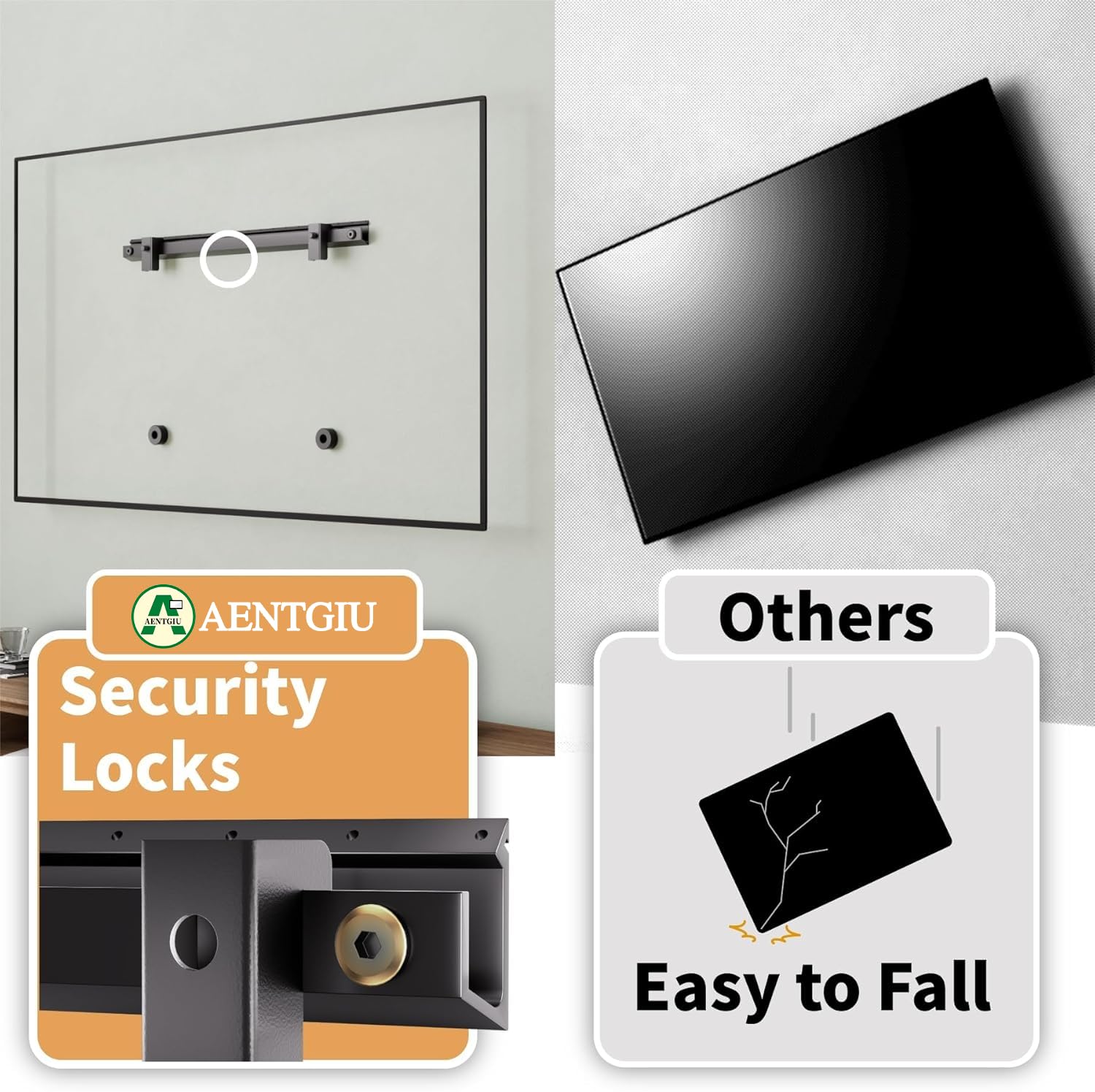 AENTGIU Set di 3 supporti da parete per TV a schermo piatto da 32-75 pollici, senza borchie, senza trapano, senza ancoraggio, facile da installare con tutti gli accessori inclusi