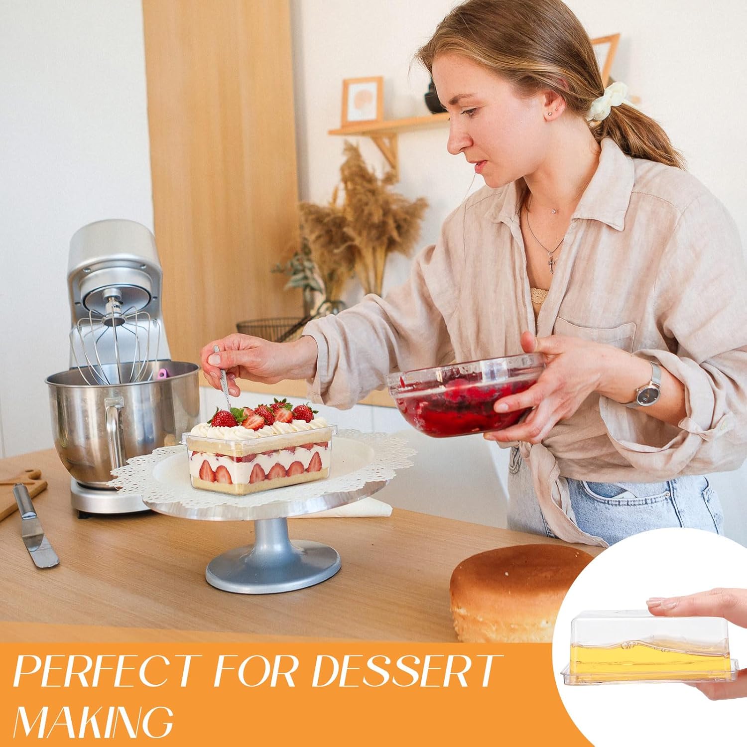 Tanlade 100 Pack 8oz Clear Dessert Cups with Lids and Sporks Rectangle Plastic Cups Disposable Parfait for Banana Pudding Appetizer Mousse Fruit Cupcakes Yogurt Oatmeal Serving - Image 5