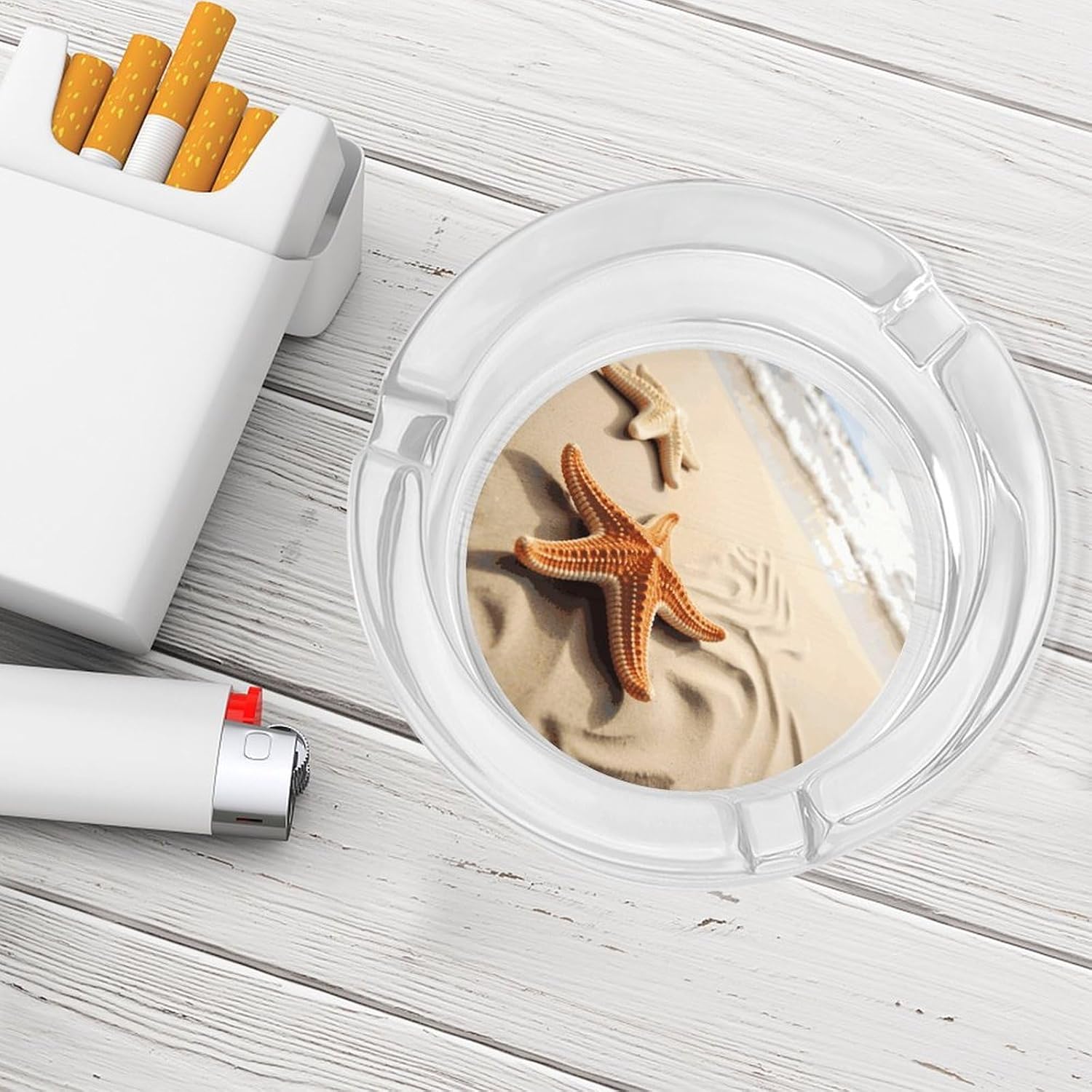 Smokeless Ashtray Ash Tray Outdoor Ashtray Starfish on The Sand Beach Landscape Glass Ashtrays for Home Office Smokers Decoration
