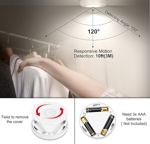 Vista 20 de Mlambert Paquete de 4 luces LED de noche con sensor de movimiento, inalámbricas alimentadas por batería, luces magnéticas adhesivas para armario
