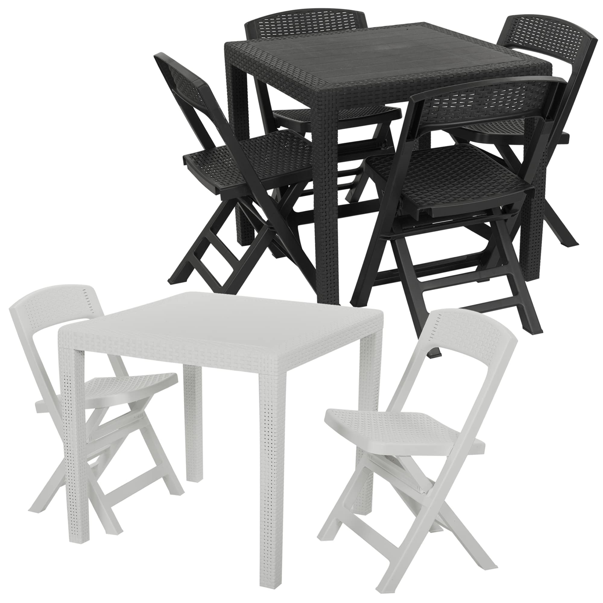 URBN GARDEN 2,4pcGarden Plastic Patio Dining Whether Proof Table & Chairs Outdoors Furniture (2, Black)