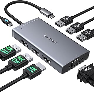USB C Docking Station Dual Monitor for Dell/Lenovo/HP/Surface Laptop,Quadruple Display USB C Hub to Multiple Monitor Adapter Type C Dongle to Dual 4K DP,HDMI,VGA,3 USB 2.0 Port,100W USB C PD Charging