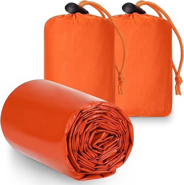 Awroutdoor Survival Sleeping Bag, 2pcs Emergency Bivvy Bag, Lightweight Waterproof Emergency Thermal Blankets PE Aluminum Film Survival Camping Gear for Camping, Hiking, Outdoor Activities