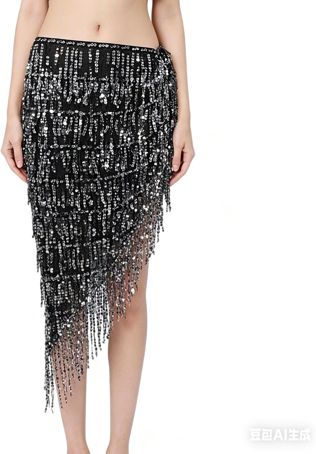Women's Latin Dance Skirt Training Suit Sexy Sequined Tassel Skirt Professional Belly Dance Hip Scarf