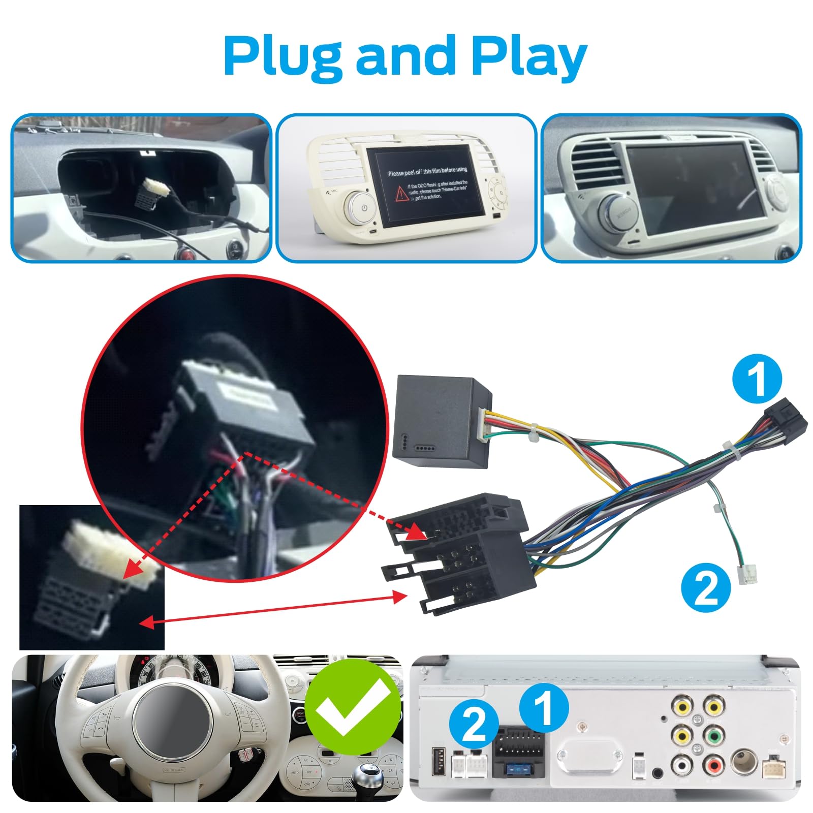 Autoradio Linux Avvio Lampo Compatibile 500 2007-2015 Fiat | Installazione Rapida | CarPlay/Android Auto Wireless/Bluetooth/FM/AM/RDS/USB | DSP 100W | Bianco
